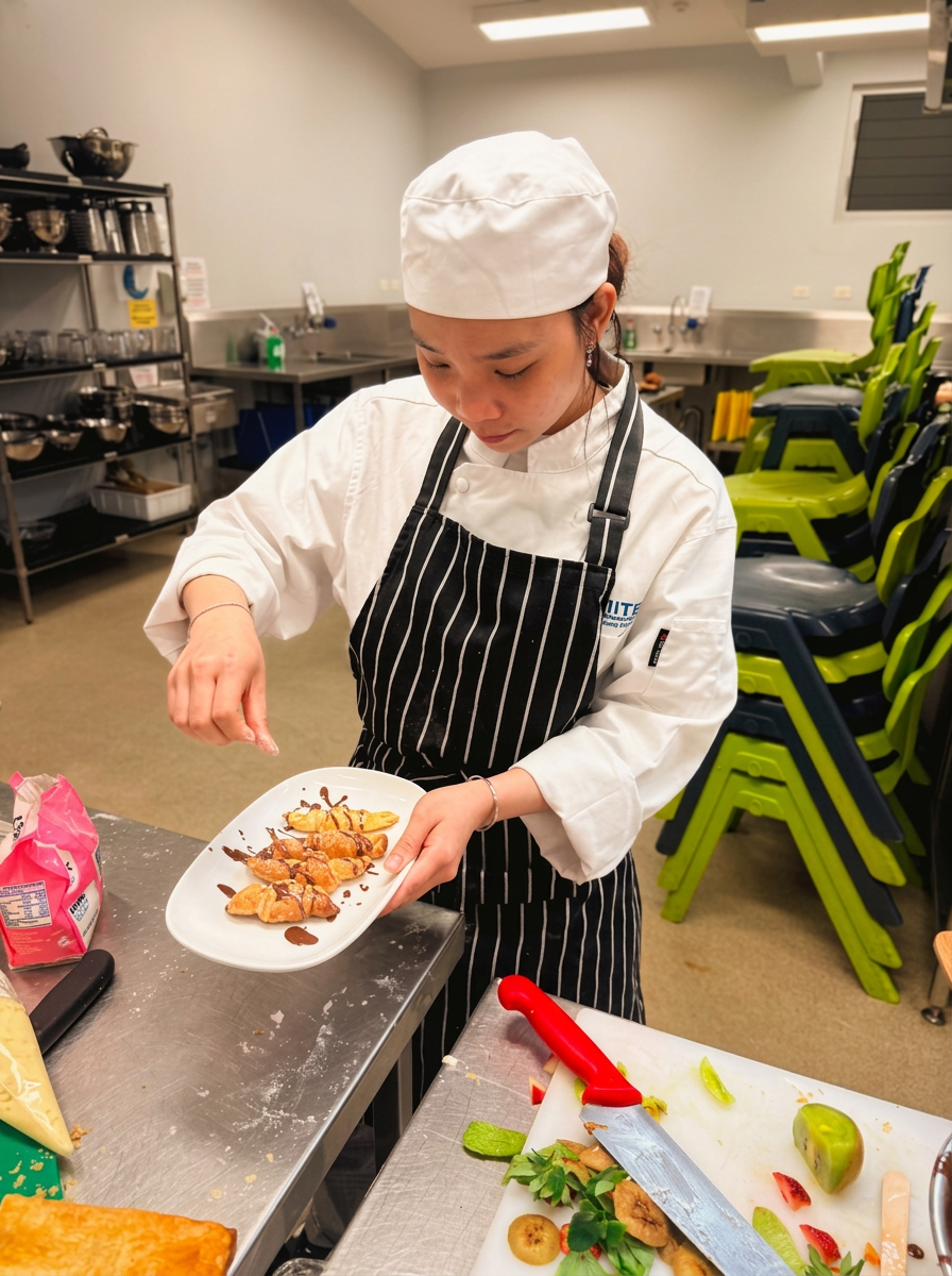 VIITE cookery student preparing and plating food for a community event