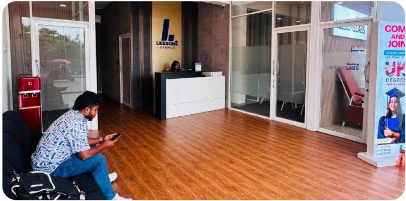 Student waiting area and reception at the Leesons Campus in Sri Lanka
