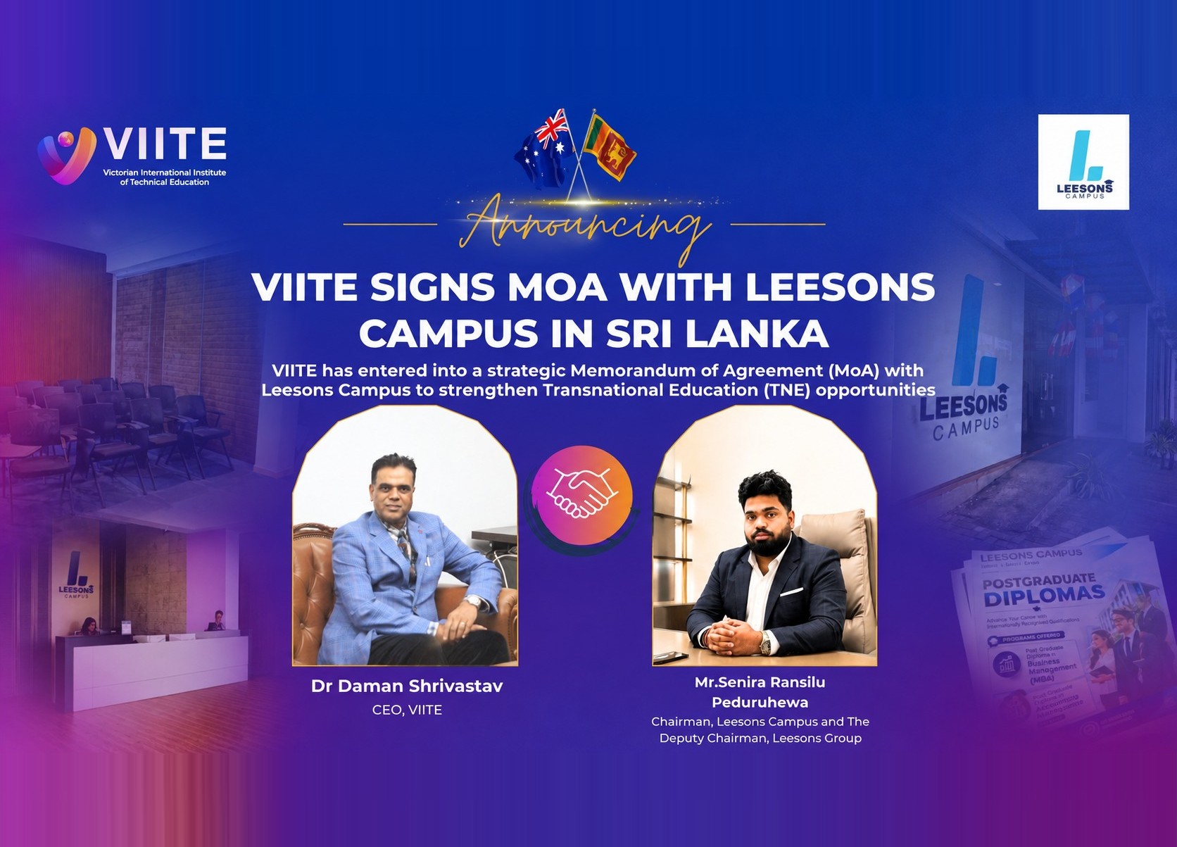 VIITE Signs MoA with Leesons Campus to Expand Transnational Education Opportunities to Sri Lanka